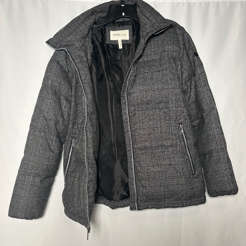 BCBGeneration Gray Plaid‎ Puffer Jacket